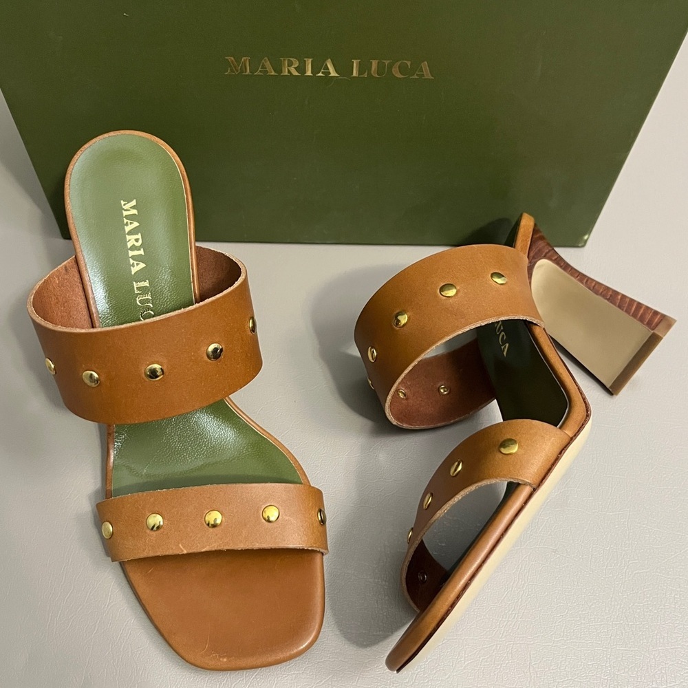 Maria Luca Tuckernuck Ivonne High heel‎ Mule Brown Studded Women's Sandals